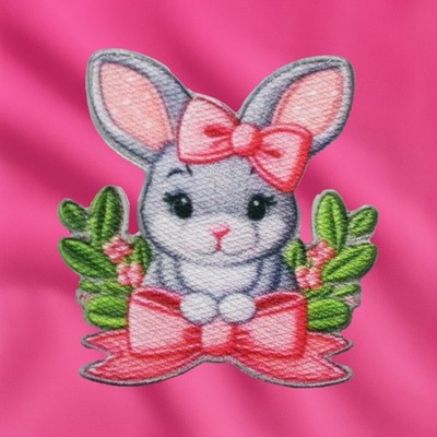 Bunny Rabbit Patch Iron-on Applique Clothing, Baby Cottontail, Pink Bow, Easter
