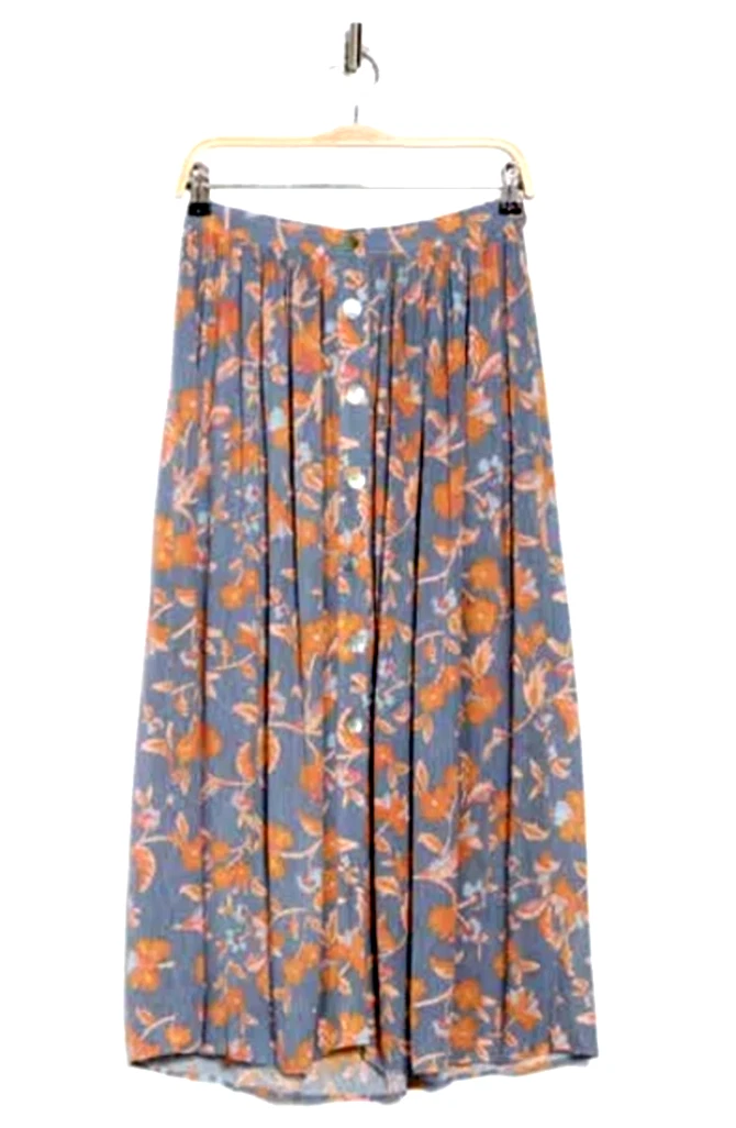 Daniel Rainn Pleated Button Front Floral Midi Skirt Nordstrom NWT