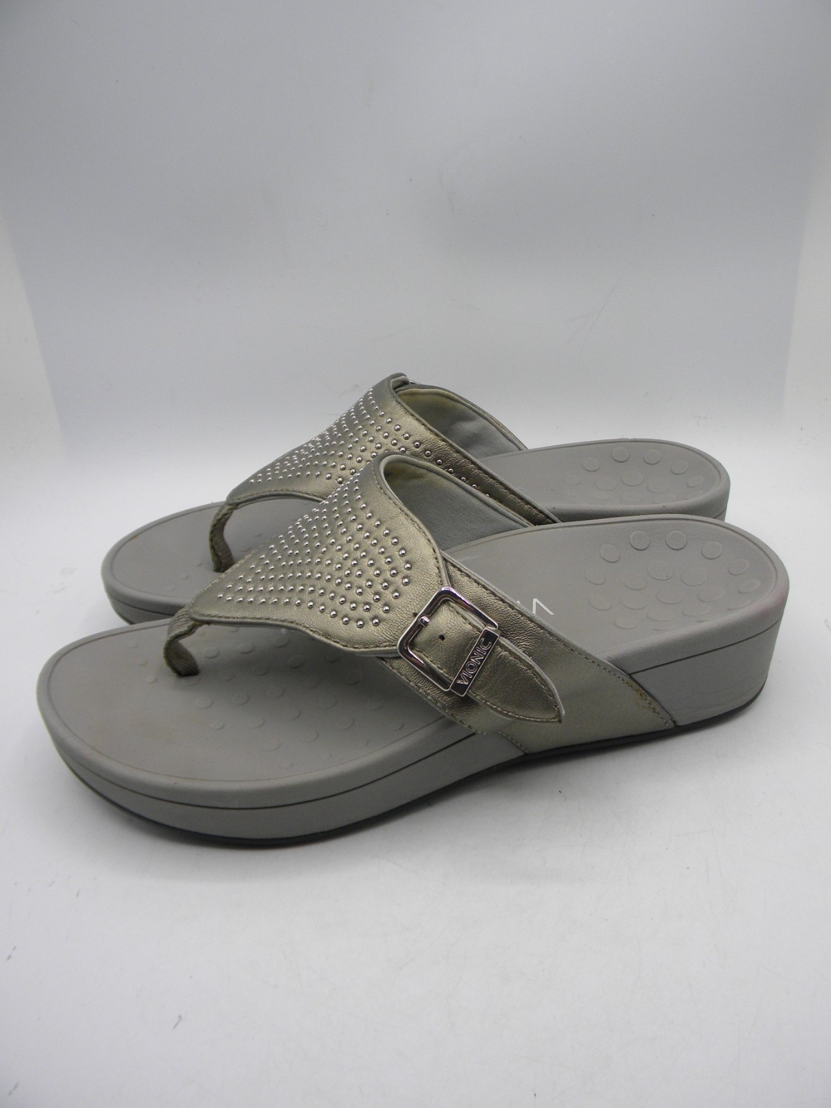 VIONIC Capitola Pewter Leather Platform Wedge Stu… - image 13