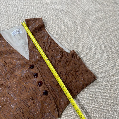 Vintage Suede Waistcoat Womes 8 UK Small Brown Animal Print Real Leather Vest - Picture 6 of 9