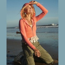 American Eagle Cropped Hoodie Sweatshirt - Size Small, Coral