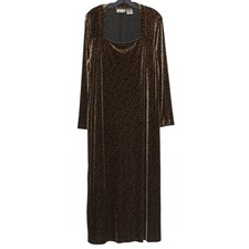 Vintage 90s Velvet Maxi Dress Black Brown XL Holiday Party Evening Whimsigoth