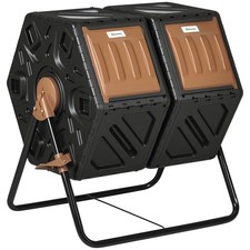 Outsunny 130L Compost Bin Dual Chamber Rotating Composter w/ Ventilation Holes