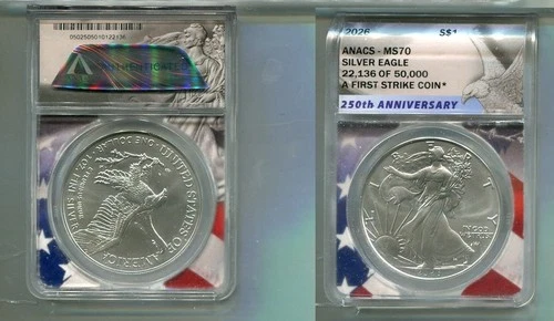 2026 AMERICAN SILVER EAGLE 1 OUNCE .999 FINE COIN ANACS MS70 FS 7900T