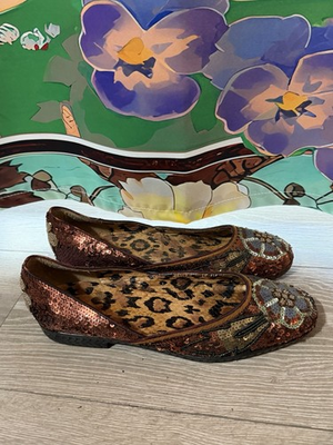 #ad Beverly Feldman Frankie Too Much is Not Enough Leopard Beaded Shoes Size 10 $29.00