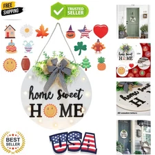 Rustic Wooden Welcome Sign with 14 Seasonal Icons and Warm LED Lighting