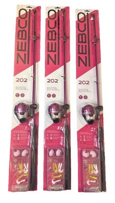 3 X Zebco 202 Spincast Reel and Fishing Rod Combo, 5-Foot 6-Inch 2-Piece Fishing