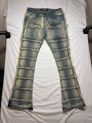 Original Fables Men s Distressed Patchwork Flare Jeans Light Wash Size 32x33