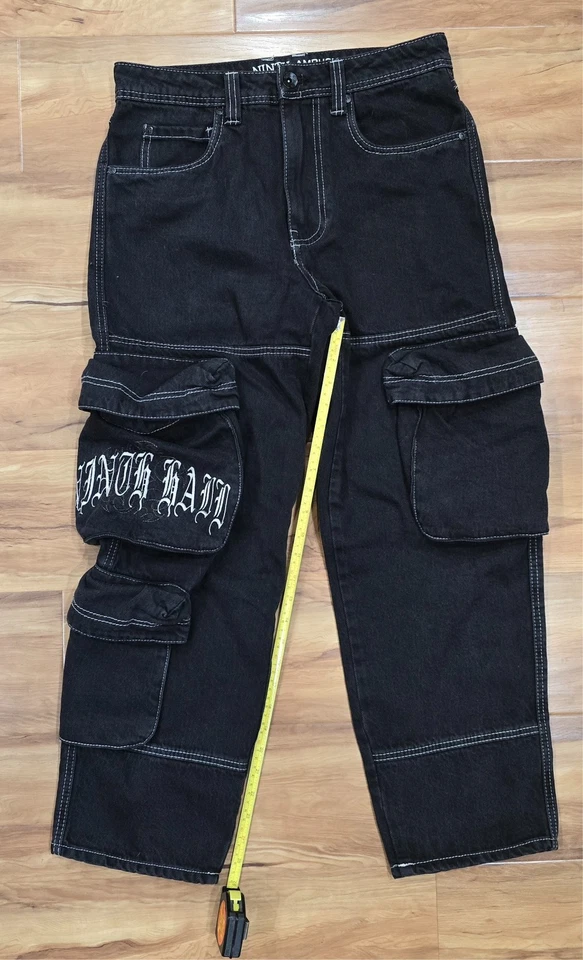 Ninth Hall Cargo Pants Mens 28x26 Black Denim Jeans Work Baggy Skate Streetwear - Image 2 of 4