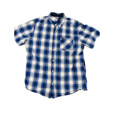 Men  s Blue/White Plaid Hurley L Short Sleeve Button Up Shirt   Excellent
