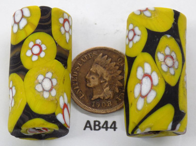 PAIR Millefiori Mosaic Venetian Look  African Trade Beads  AB35 Bg92