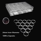 100x 24mm Direct Fit Coin Holder Capsules for US Quarters (25c) with Storage Box