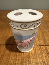 Beach Theme Seashell Ceramic Toothbrush Holder Bathroom Decor