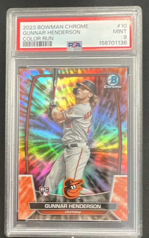 Topps 2023 Bowman Chrome Gunnar Henderson Orioles Color Run Var #10 PSA 9 12/23