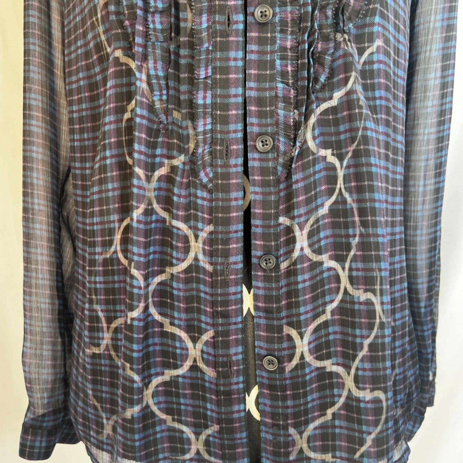 American Eagle Plaid Sheer Button Front Ruffle Tr… - image 4