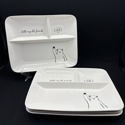 Rosee Blanche Ceramic Tableware Set of 4 DIVIDED PLATES Servers White Black NEW