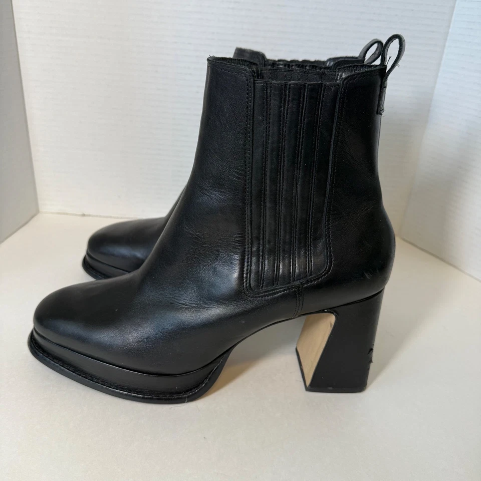 Botines Chelsea Bernardo de cuero negro con plataforma de tacón ancho para mujer talla 11M Foto 3 de 4