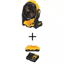 20V MAX Jobsite Fan, 1 20V MAX Compact Lithium-Ion 4.0Ah Battery, and 12V-20V