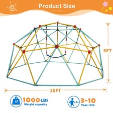 10FT Outdoor Climbing Dome for Kids, Blue  Yellow, with Swing, Jungle Gym