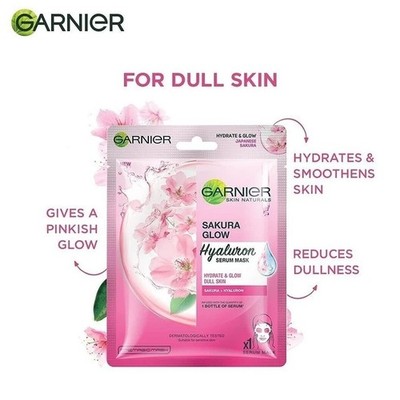Garnier Skin Naturals, Sakura White, Face Serum Sheet Mask (Pink), 28g