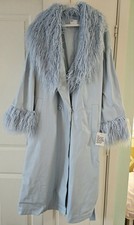 Image of ✨️ [ASOS DESIGN] Baby Blue Faux Leather Faux Fur Trim Trench Coat UK Size 18
