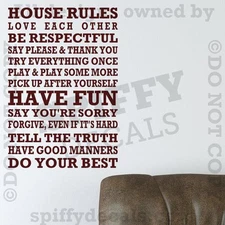 HOUSE RULES IN THIS HOME LOVE HAVE FUN Quote Vinyl Wall Decal Decor Sticker Art