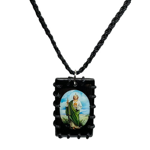 San Judas Wende-Skapulierkette Holz Goldgarn laminiert schwarz Rosenkranz - Bild 2 von 2