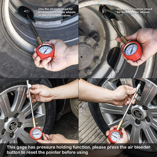 CZC AUTO Manómetro Mecánico Preciso para Neumáticos, Recto a Pie Doble Cabeza Tru - Imagen 5 de 12