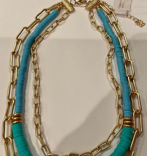 NWT MICHELLE MCDOWELL BLUE TEAL GOLD 3 STRAND SUNSET NECKLACE 18”+2” EXT SUMMER - Picture 3 of 12