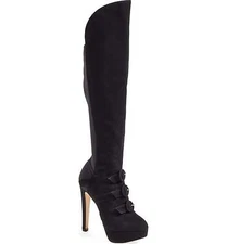 1.5k + CHARLOTTE OLYMPIA 'Alda' Over the Knee Boot HEEL SUEDE BLACK 39.5 (S3)