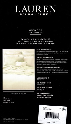 Ralph Lauren 2 Standard Pillowcases Spencer Leaf Sage Green Cottage Sateen TC230 - Picture 3 of 5