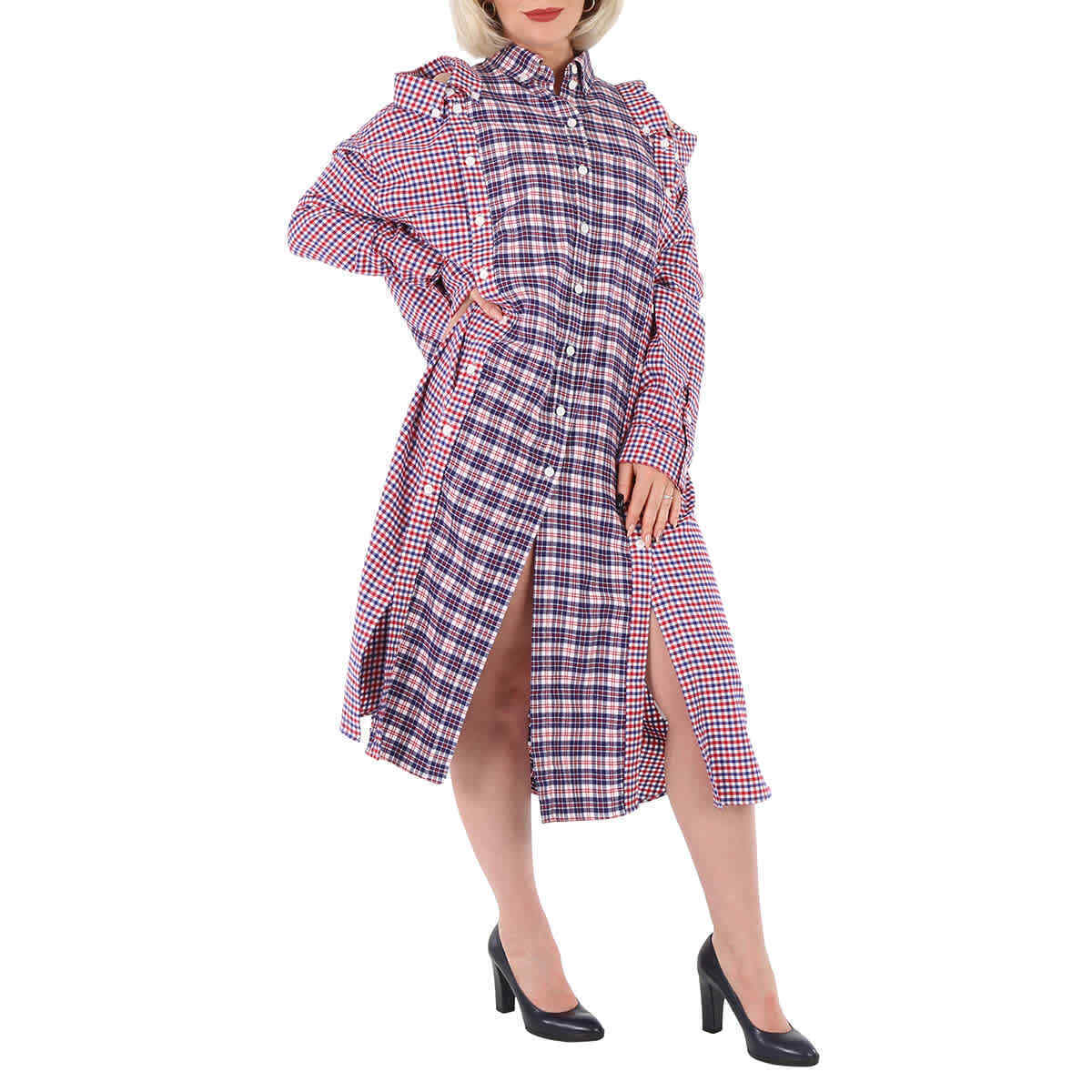 【関税&送料込】Burberry Embroidered Jersey Shirt Dress Burberry Bright Red Reconstructed Contrast Check Shirt Dress