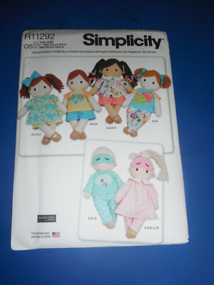Simplicity R11292 S9440 Muster Plüschpuppen mit Kleidung Einheitsgröße Neu ungeschnitten