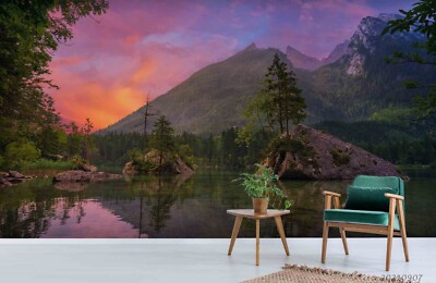 3D Mountain River Sunset Landscape Wallpaper Wall Murals Removable Wallpaper 3