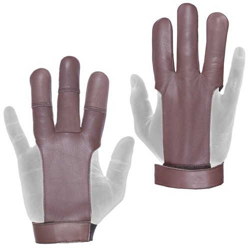 Archery leather 3 finger glove beige brown black dark brown shooting glove - Picture 25 of 27