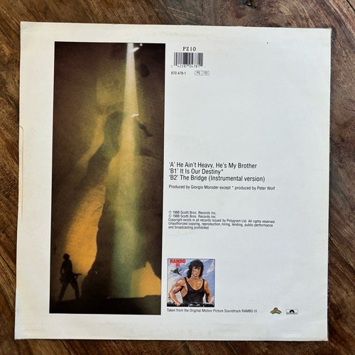 BILL MEDLEY - HE AIN'T HEAVY, HE'S MY BROTHER - RAMBO 3 VG+/EX+ 12" VINYL - Picture 2 of 7
