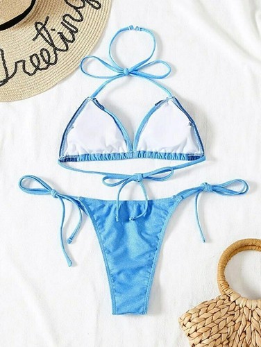 Womens Sexy String Brazilian Bikinis Set Push Up Swimwear Splicing Bathing Suits - Picture 2 of 9