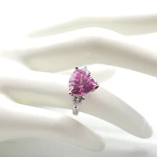 Sterling Silver .925 Lab Pink Sapphire CZ Triangle Cocktail Ring Size 6