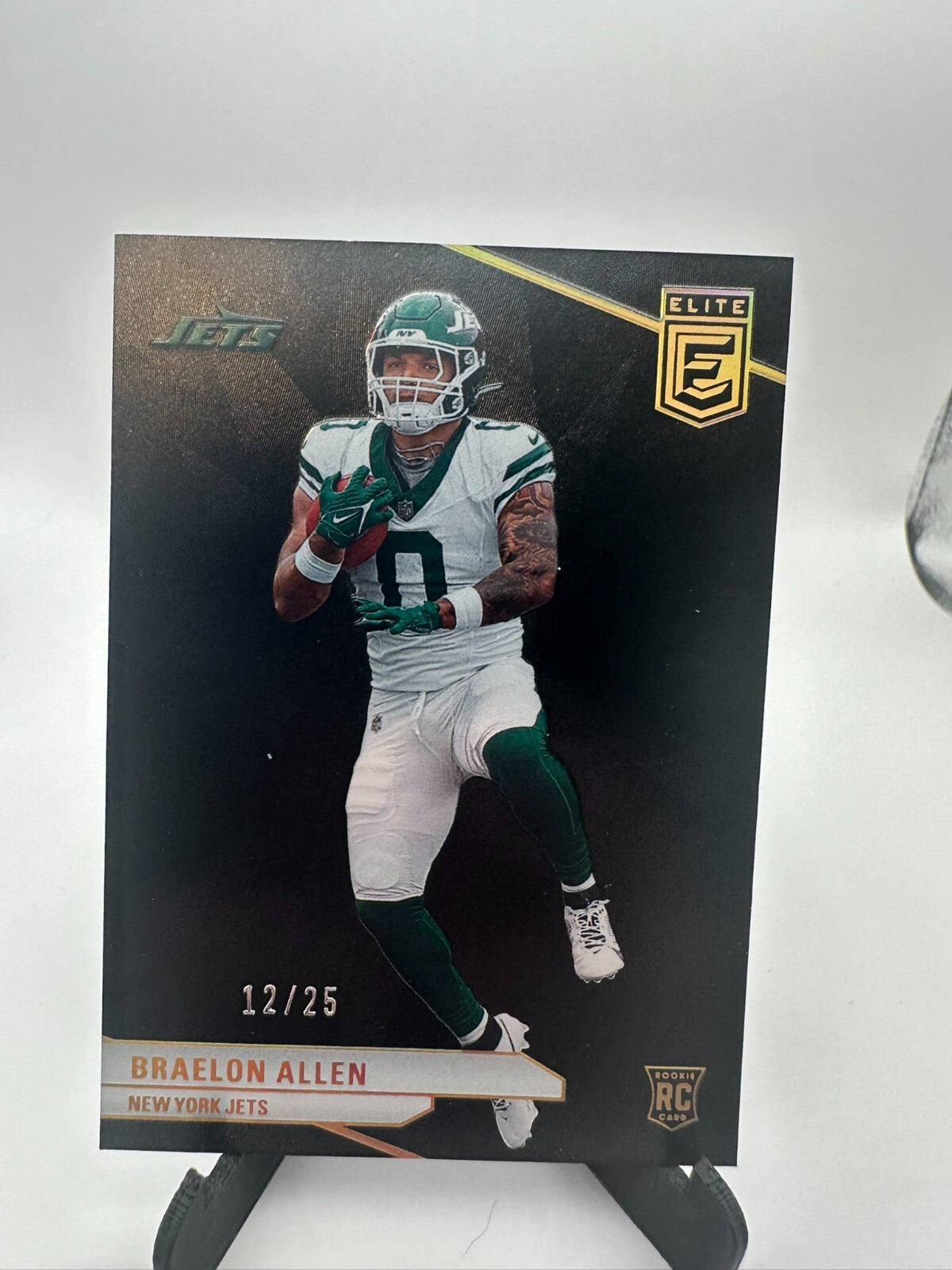 2024 PANINI DONRUSS ELITE BRAELON ALLEN ROOKIE BLACK PARALLEL # /25 JETS