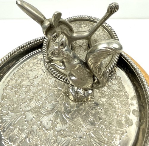 Seba Silver Plated Squirrel On Wooden Jewellery Bowl Donkey Ring Holder Vintage - Picture 4 of 16