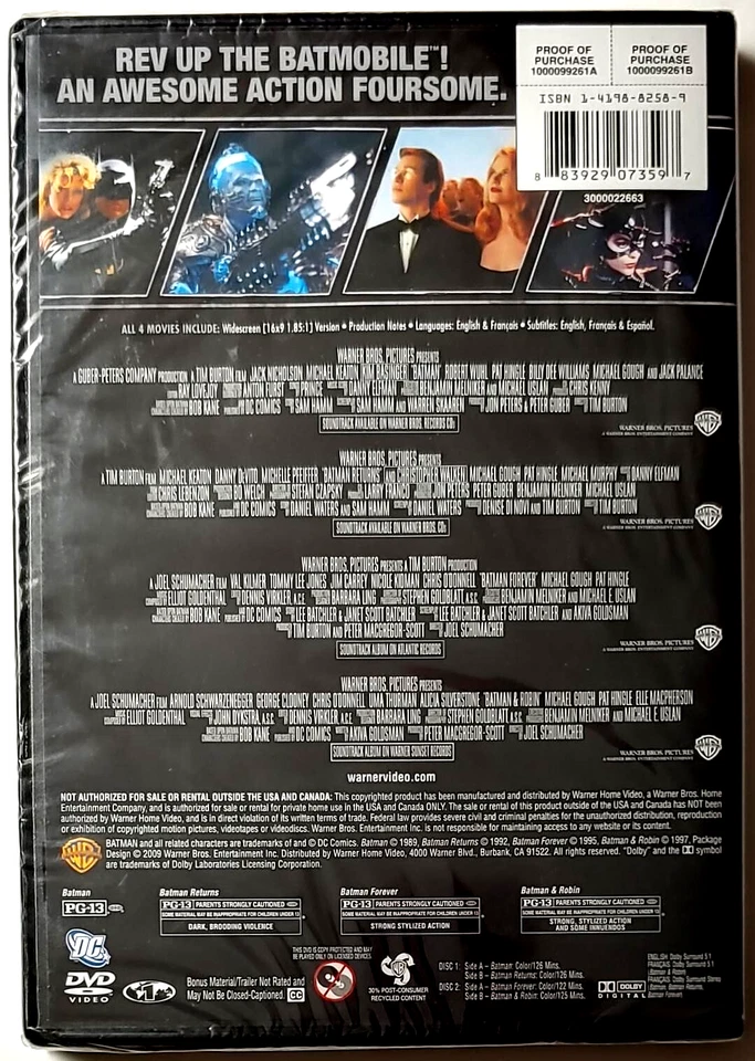 Batman / Batman & Robin / Batman Forever / Batman Returns [DVD]  2 Disc Set - Image 2 of 3