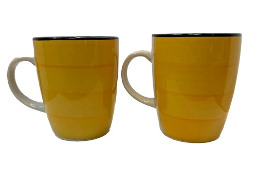 Gibson Home COLOR VIBES Hand-Painted Stoneware Coffee Mugs Yellow Set of 2