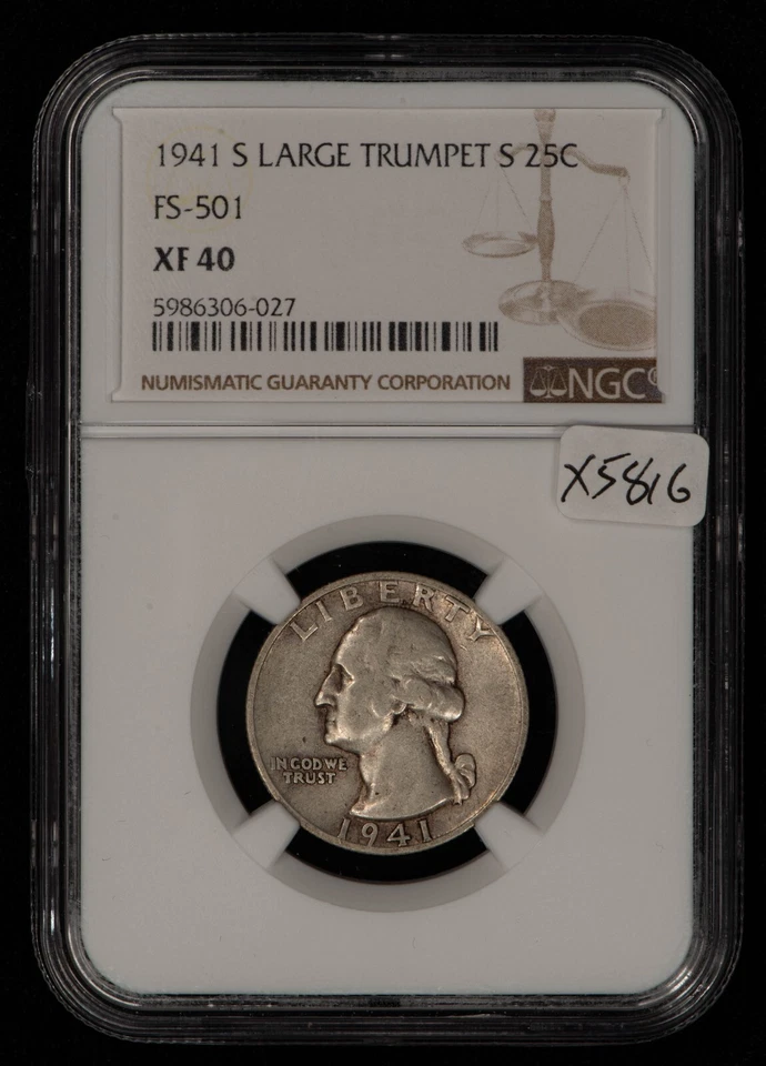 1941-S  25c Silver Washington Quarter - FS-501 Large Trumpet - NGC XF 40 - X5816 - Image 2 of 4