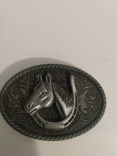 Metal Horse In A Horseshoe Belt Buckle No Markings