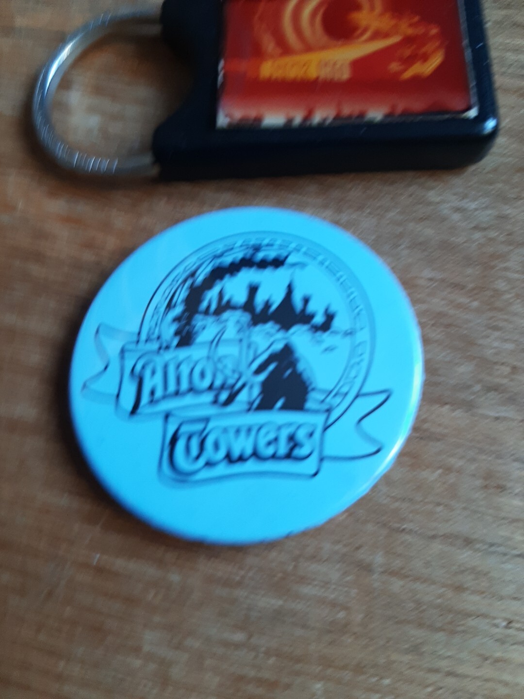 ALTON TOWERS THEME PARK vintage 1980s tin pin BADGE And Black Hole