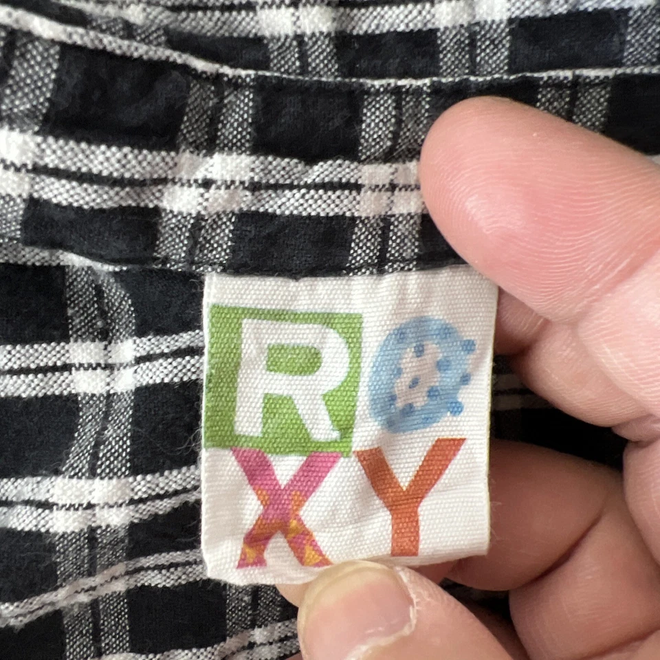 Vestido Roxy Juvenil Mediano Negro Blanco A Cuadros Manga Larga Abotonable Informal Niña Niños Foto 3 de 4