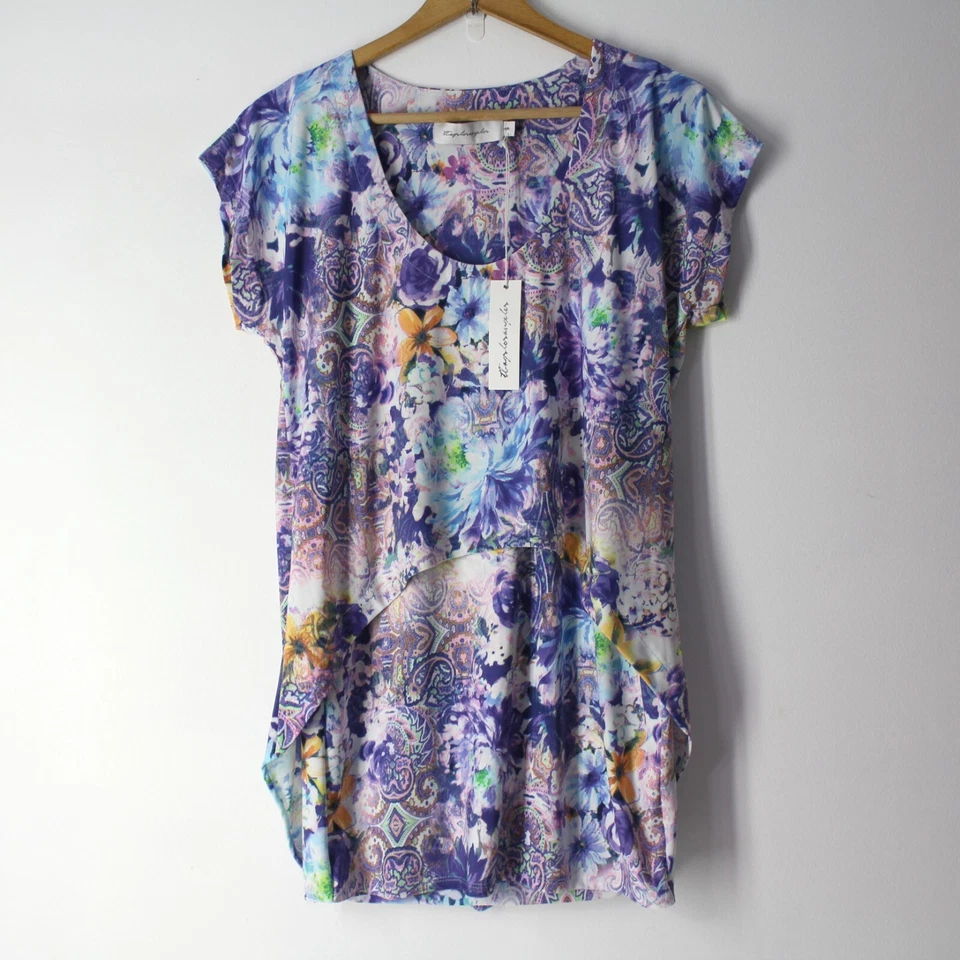 Tbags Los Angeles 尺寸 M 女士束腰上衣衬衫花卉抽象弹力覆盖物 — 第 3/4 张图片