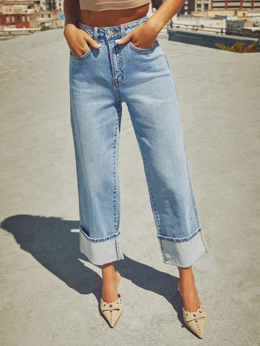 High Waisted Straight Leg Rolled Jeans - Picture 33 of 36