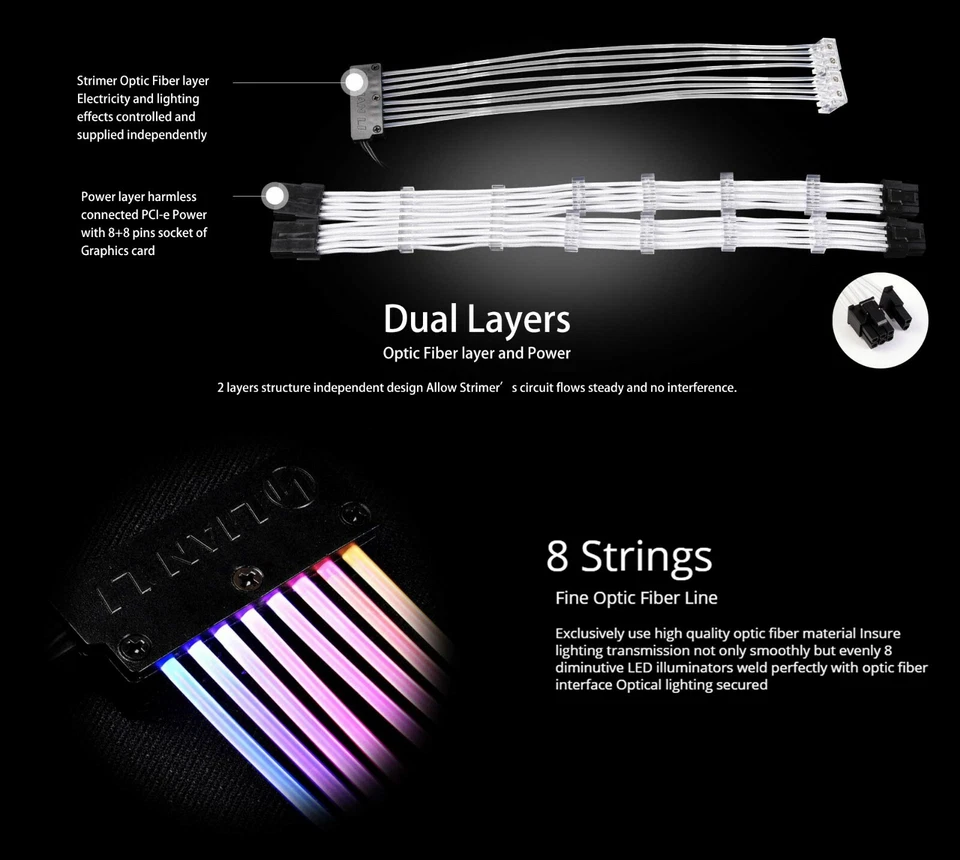 8-Pin RGB Power Extension Cable 300mm LED Luminous Addressable 5V RBW ATX DIY PC - Image 4 of 4