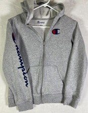 Champion Sweatshirt Youth Kid Large Gray Full Zip Cotton Blend Spell Out